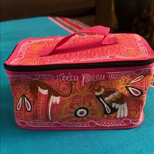 Vibrant Embroidered Pink Cosmetic Bag
